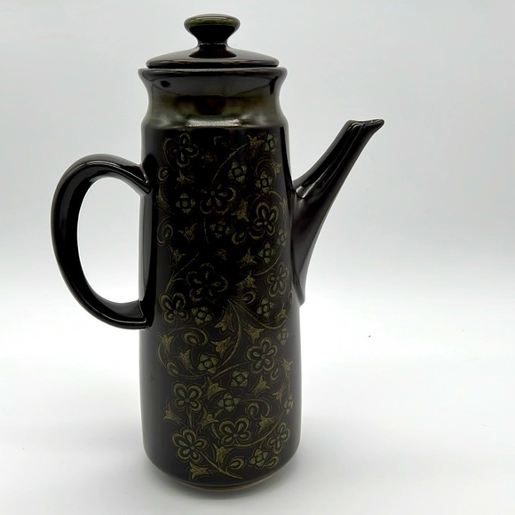 Vintage Franciscan Madeira Tall Earthenware Coffee Pot - Brown w/ Green Floral - Picture 5 of 15